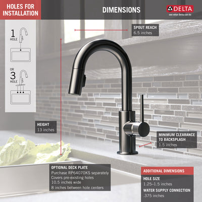 Delta Trinsic Black Stainless Steel Finish Single Handle Pull-Down Bar/Prep Sink Faucet D9959KSDST