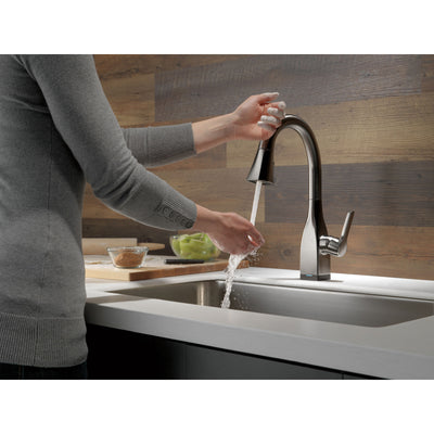Delta Mateo Black Stainless Steel Finish Single Handle Pull-Down Bar/Prep Sink Faucet with Touch2O D9983TKSDST