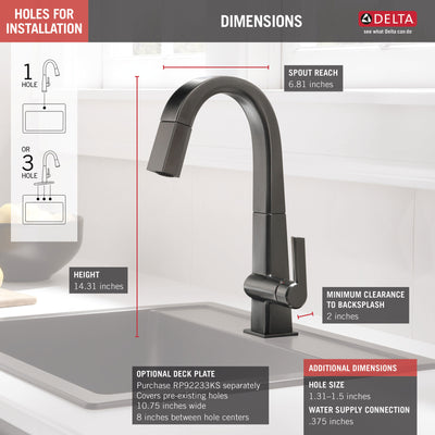 Delta Pivotal Black Stainless Steel Finish Single Handle Pull Down Bar/Prep Faucet D9993KSDST