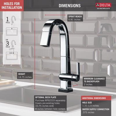 Delta Pivotal Chrome Finish Single Handle Pull Down Bar/Prep Faucet With Touch2O Technology D9993TDST