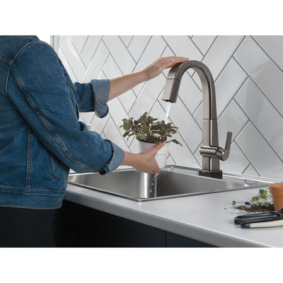 Delta Pivotal Black Stainless Steel Finish Single Handle Pull Down Bar/Prep Faucet With Touch2O Technology D9993TKSDST