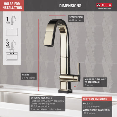 Delta Pivotal Polished Nickel Finish Single Handle Pull Down Bar/Prep Faucet With Touch2O Technology D9993TPNDST