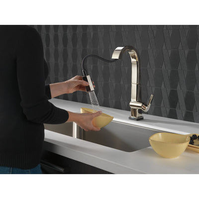 Delta Pivotal Polished Nickel Finish Single Handle Pull Down Bar/Prep Faucet With Touch2O Technology D9993TPNDST
