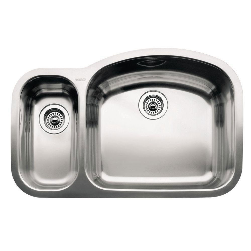 Blanco Wave Undermount Stainless Steel 32.1 inch 0-Hole 1-1/2 Reverse Double Bowl Kitchen Sink 439505