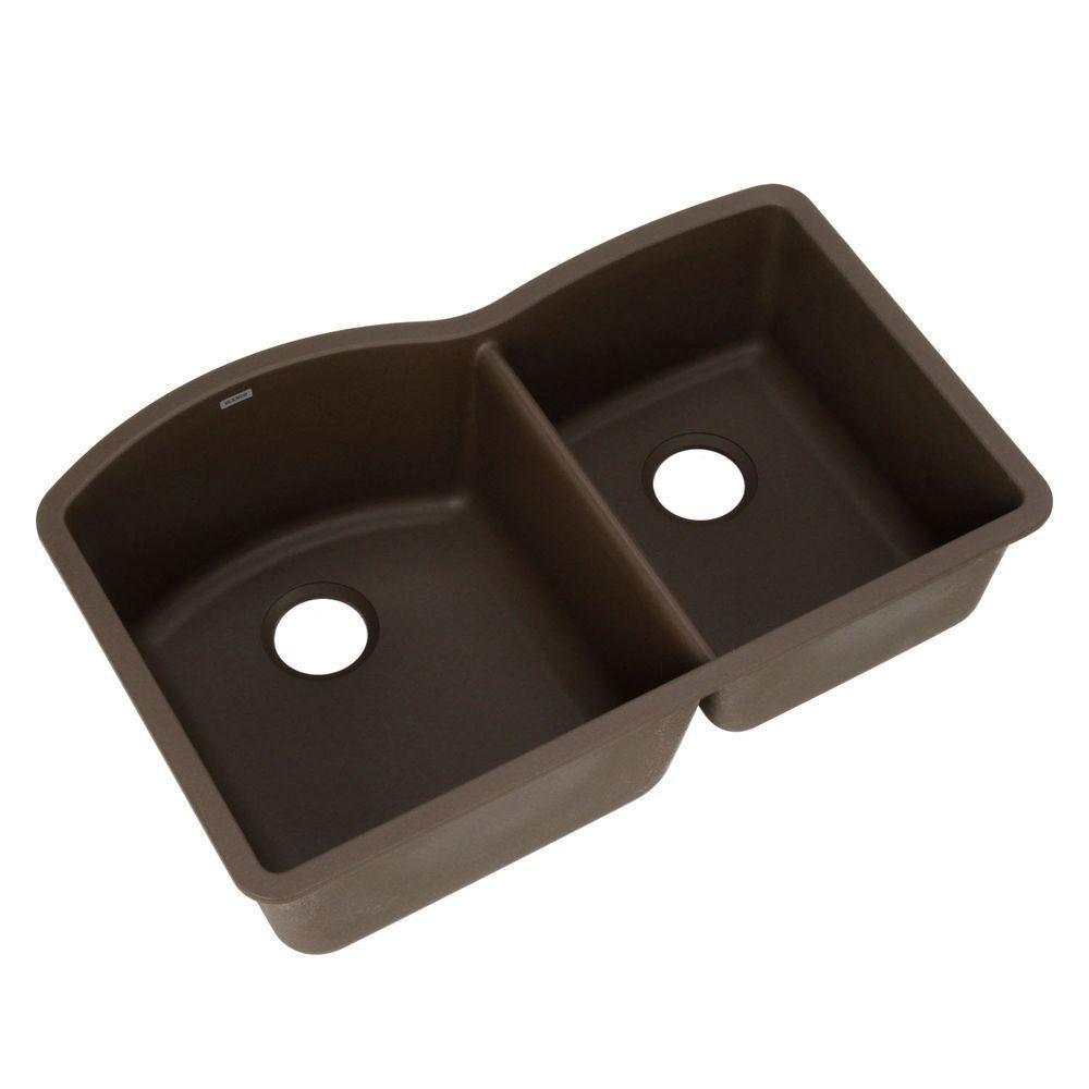 Blanco Diamond Undermount Composite 20.2x9.5x32 0-Hole Double Bowl Kitchen Sink in Cafe Brown 460576