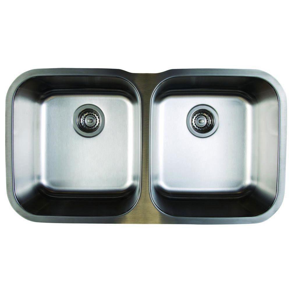 Blanco Stellar Undermount Stainless Steel 18.5x8x8 0-Hole Equal Double Bowl Kitchen Sink 464484