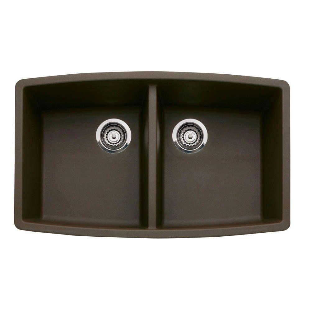 Blanco Performa Undermount Composite 33x20x10 0-Hole Double Bowl Kitchen Sink in Cafe Brown 524324