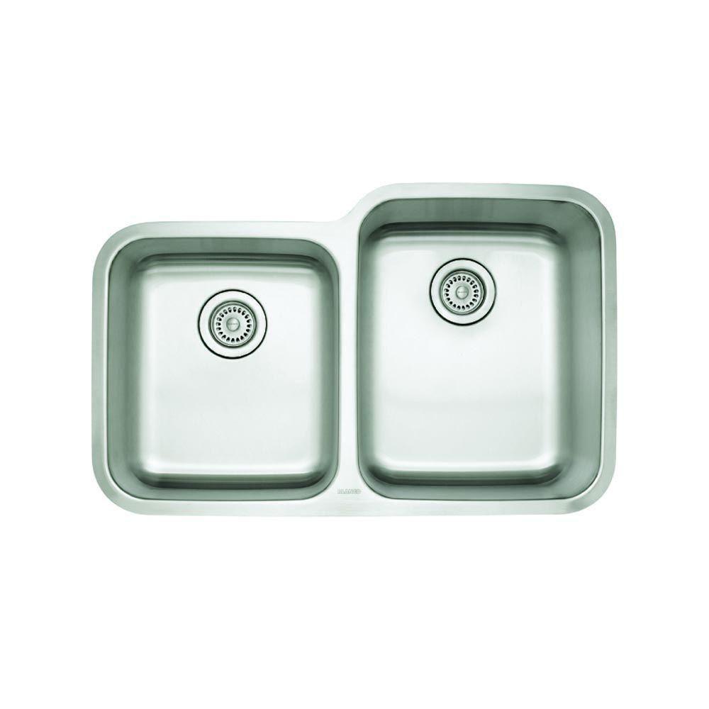 Blanco Stellar Undermount Stainless Steel 32 inch 0-Hole 1-3/4 Reverse Double Bowl Kitchen Sink 537960
