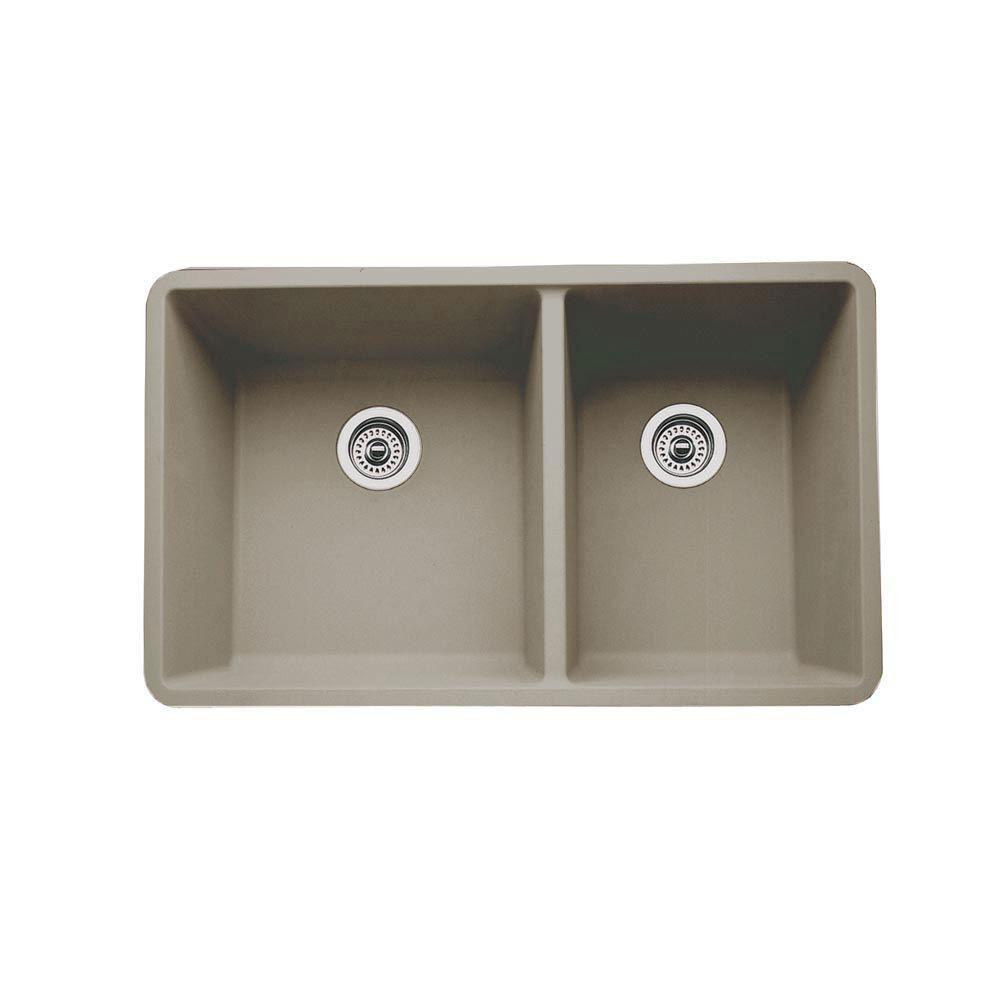 Blanco Precis Undermount Composite 33x18x9.5 inch 0-Hole Double Bowl Kitchen Sink in Truffle 537987