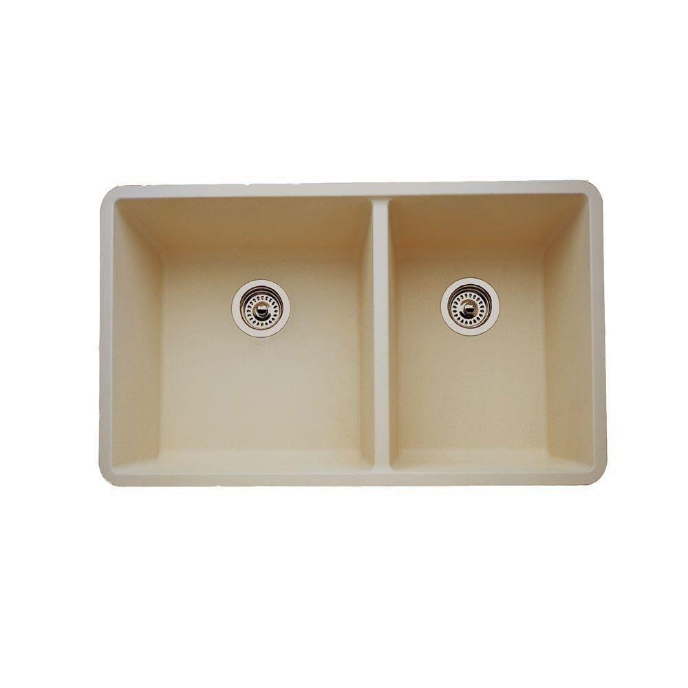 Blanco Precis Undermount Composite 33x18x9.5 inch 0-Hole Double Bowl Kitchen Sink in Biscotti 537990