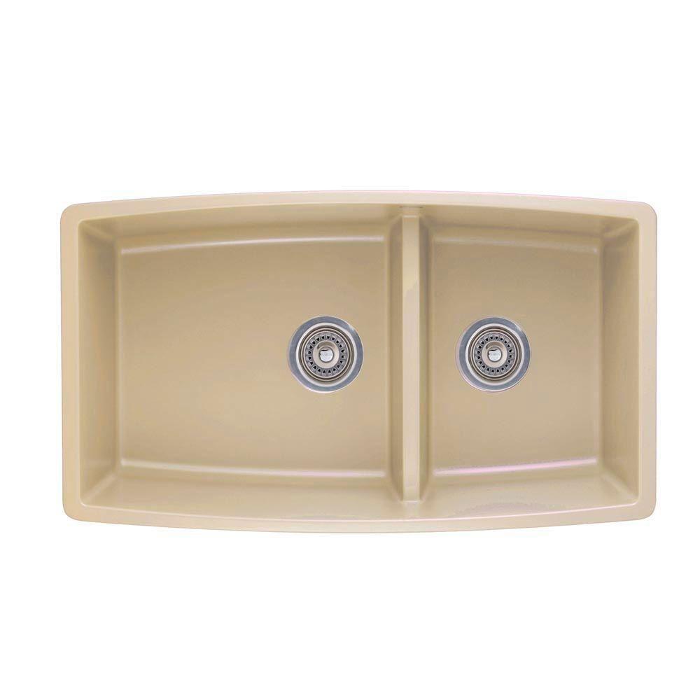 Blanco Performa Undermount Composite 33x19x10 inch 0-Hole Double Bowl Kitchen Sink in Biscotti 537995