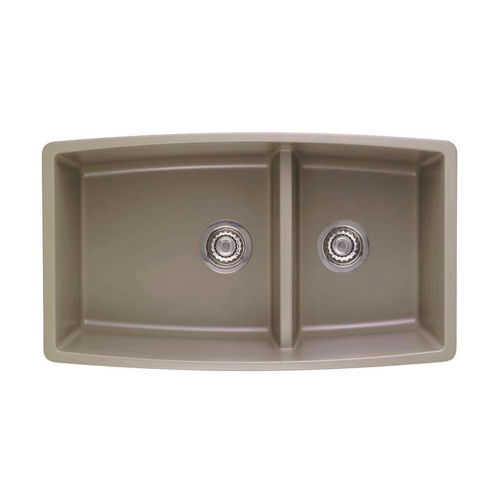 Blanco Performa Undermount Composite 33x19x10 0-Hole Double Bowl Kitchen Sink in Truffle 537996