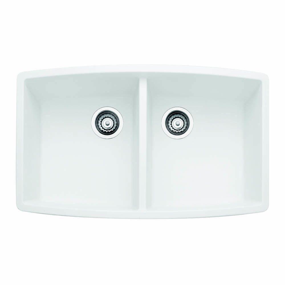 Blanco Performa Undermount Composite 33x20x10 0-Hole Double Bowl Kitchen Sink in White 547330