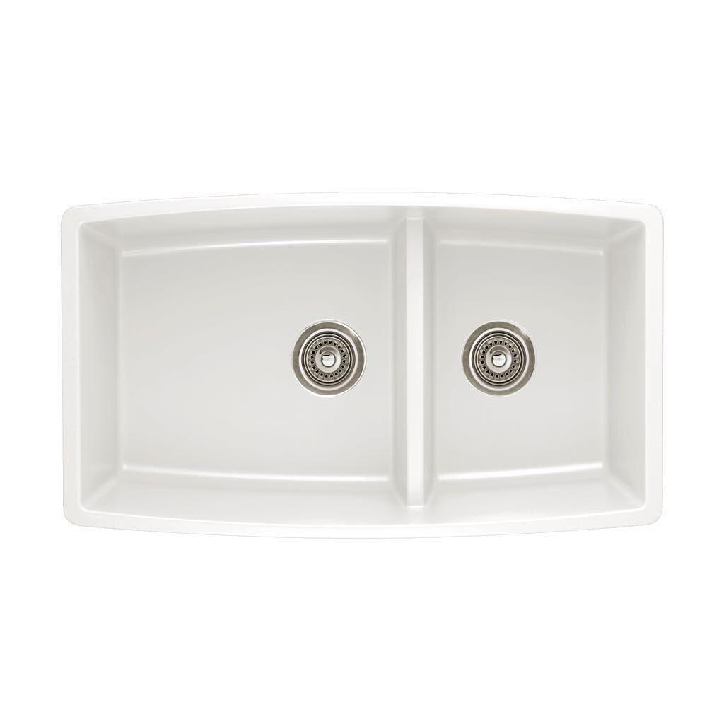 Blanco Performa Undermount Composite 33x19x10 inch 0-Hole Double Bowl Kitchen Sink in White 548178