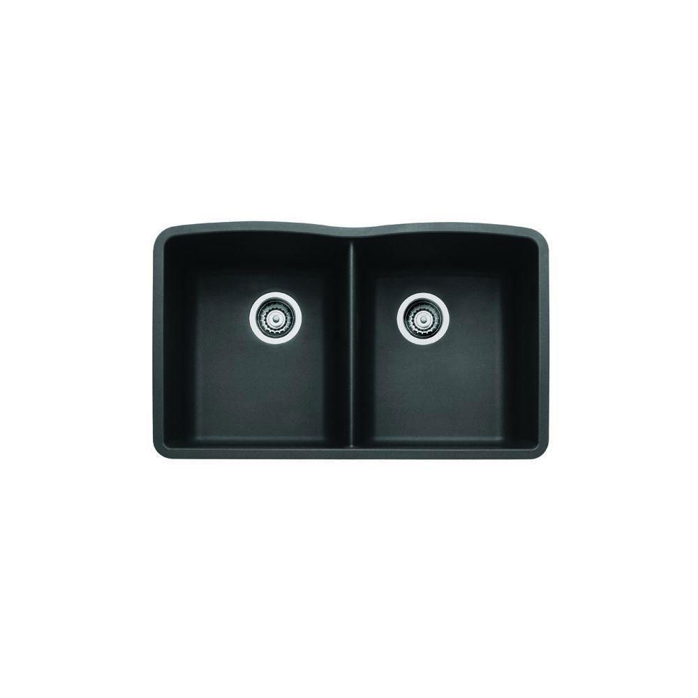 Blanco Diamond Undermount Composite 32x19.25x9.5 inch 0-Hole Double Bowl Kitchen Sink in Anthracite 715697
