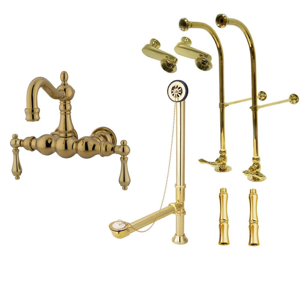 Freestanding Floor Mount Polished Brass Metal Lever Handle Clawfoot Tub Filler Faucet Package 1001T2FSP