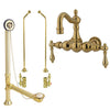 Polished Brass Wall Mount Clawfoot Tub Faucet Package w Drain Supplies Stops CC1001T2system