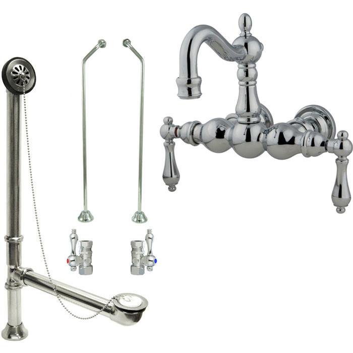 Chrome Wall Mount Clawfoot Tub Faucet Package w Drain Supplies Stops CC1002T1system