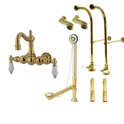 Freestanding Floor Mount Polished Brass White Porcelain Lever Handle Clawfoot Tub Filler Faucet Package 1005T2FSP