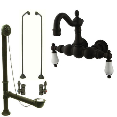 Oil Rubbed Bronze Wall Mount Clawfoot Tub Faucet Package w Drain Supplies Stops CC1005T5system