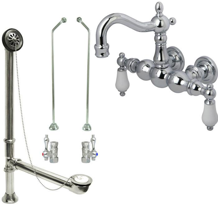 Chrome Wall Mount Clawfoot Tub Faucet Package w Drain Supplies Stops CC1006T1system