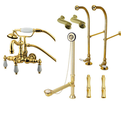 Freestanding Floor Mount Polished Brass Hot/Cold Porcelain Lever Handle Clawfoot Tub Filler Faucet with Hand Shower Package 1009T2FSP