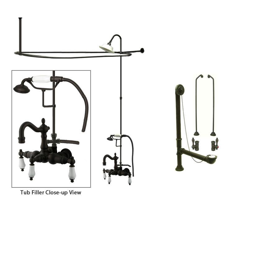 Oil Rubbed Bronze Clawfoot Tub Faucet Shower Kit with Enclosure Curtain Rod 1011T5CTS