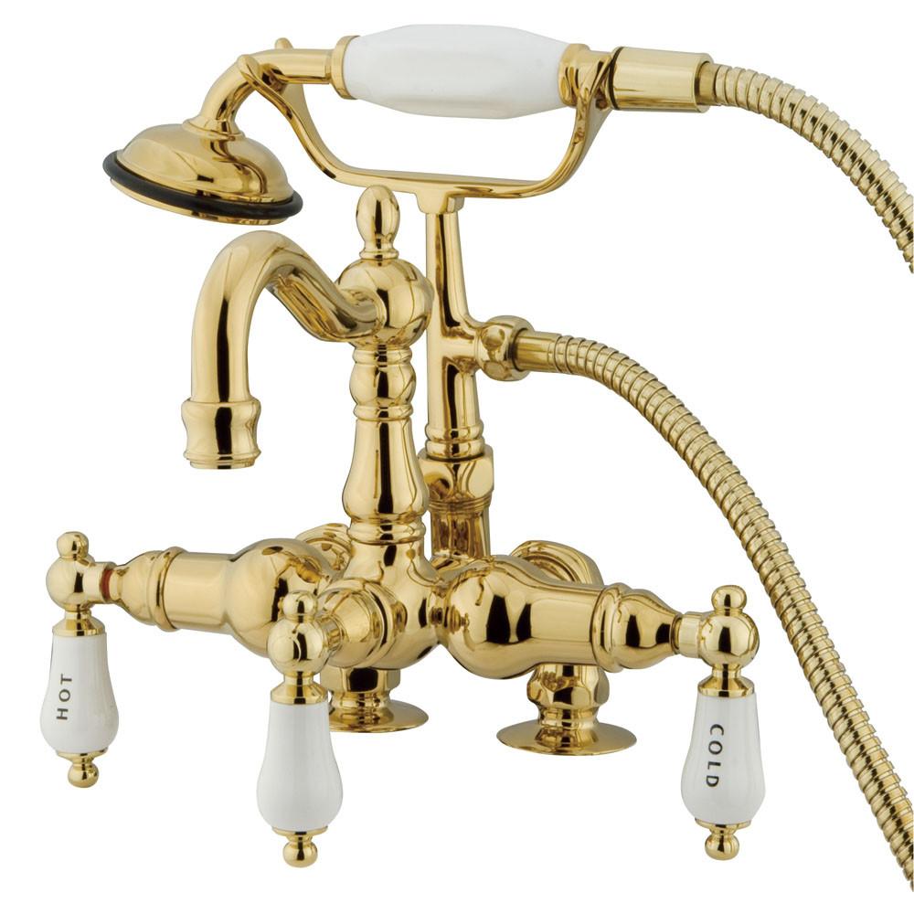 Kingston Polished Brass Deck Mount Clawfoot Tub Faucet w hand shower CC1017T2