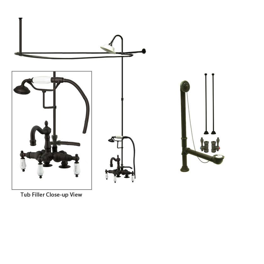 Oil Rubbed Bronze Clawfoot Tub Faucet Shower Kit with Enclosure Curtain Rod 1017T5CTS
