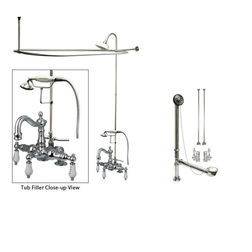 Chrome Clawfoot Tub Faucet Shower Kit with Enclosure Curtain Rod 1018T1CTS