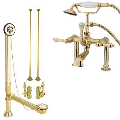 Polished Brass Deck Mount Clawfoot Tub Filler Faucet w Hand Shower Package CC103T2system