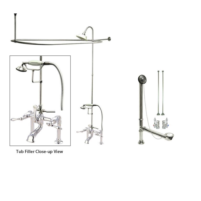Chrome Clawfoot Tub Faucet Shower Kit with Enclosure Curtain Rod 104T1CTS