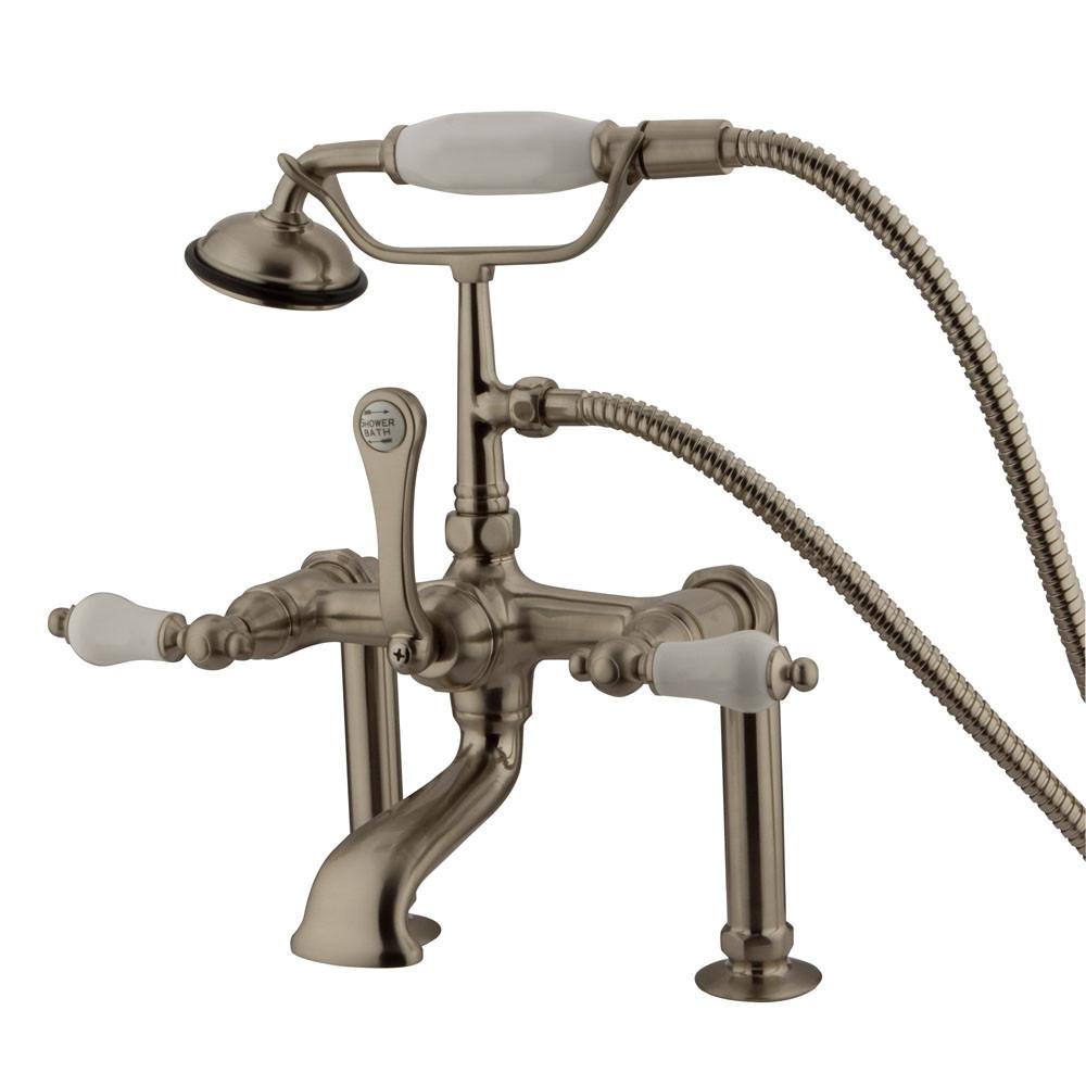 Kingston Satin Nickel Deck Mount Clawfoot Tub Faucet with Hand Shower CC105T8