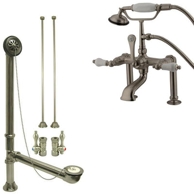 Satin Nickel Deck Mount Clawfoot Tub Filler Faucet w Hand Shower Package CC105T8system