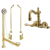 Polished Brass Wall Mount Clawfoot Tub Faucet Package w Drain Supplies Stops CC1071T2system