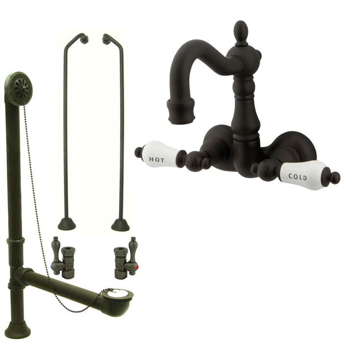 Oil Rubbed Bronze Wall Mount Clawfoot Tub Faucet Package w Drain Supplies Stops CC1073T5system