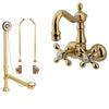 Polished Brass Wall Mount Clawfoot Tub Faucet Package w Drain Supplies Stops CC1077T2system