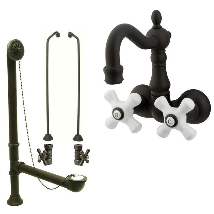 Oil Rubbed Bronze Wall Mount Clawfoot Tub Faucet Package w Drain Supplies Stops CC1079T5system