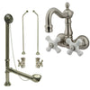 Satin Nickel Wall Mount Clawfoot Tub Faucet Package w Drain Supplies Stops CC1079T8system