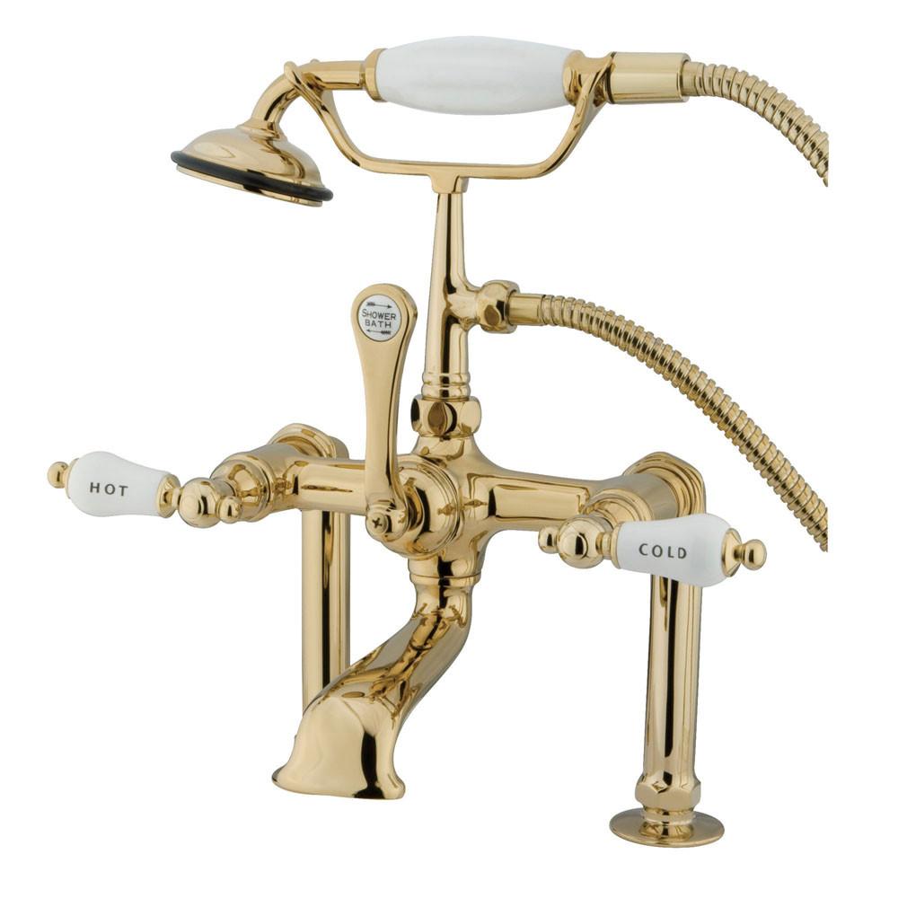 Kingston Polished Brass Deck Mount Clawfoot Tub Faucet with Hand Shower CC107T2