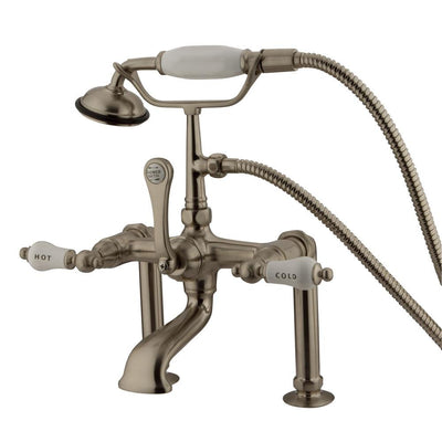 Kingston Satin Nickel Deck Mount Clawfoot Tub Faucet with Hand Shower CC107T8