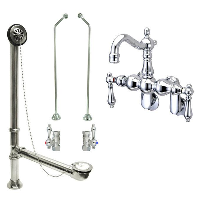 Chrome Wall Mount Clawfoot Bath Tub Filler Faucet Package CC1082T1system