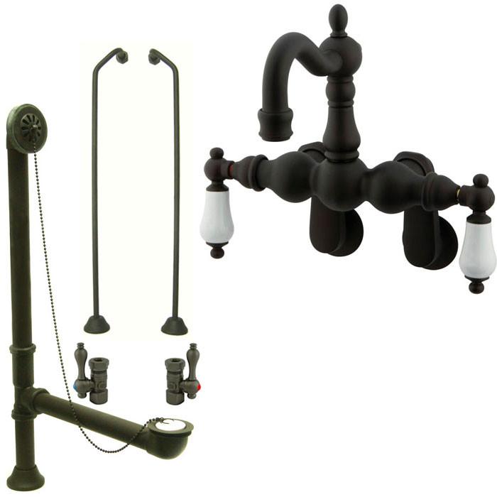 Oil Rubbed Bronze Wall Mount Clawfoot Tub Faucet Package w Drain Supplies Stops CC1083T5system