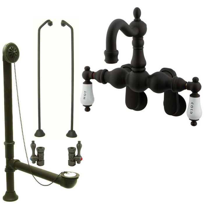 Oil Rubbed Bronze Wall Mount Clawfoot Tub Faucet Package w Drain Supplies Stops CC1085T5system