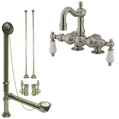 Satin Nickel Deck Mount Clawfoot Tub Faucet Package w Drain Supplies Stops CC1093T8system