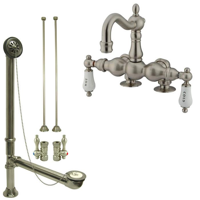 Satin Nickel Deck Mount Clawfoot Tub Faucet Package w Drain Supplies Stops CC1095T8system