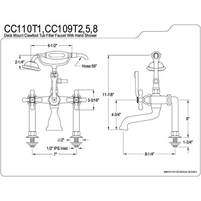 Kingston Polished Brass Deck Mount Clawfoot Tub Faucet with Hand Shower CC109T2