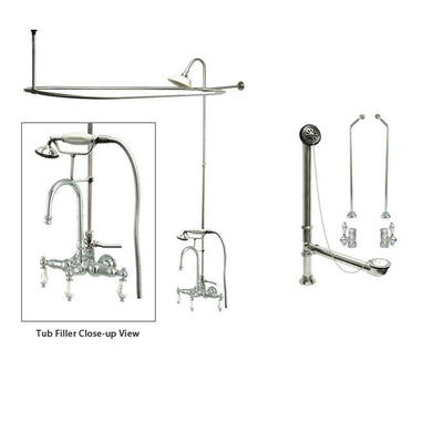 Chrome Clawfoot Tub Faucet Shower Kit with Enclosure Curtain Rod 10T1CTS
