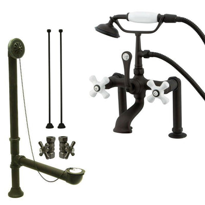 Oil Rubbed Bronze Deck Mount Clawfoot Tub Faucet Package w Drain Supplies Stops CC111T5system