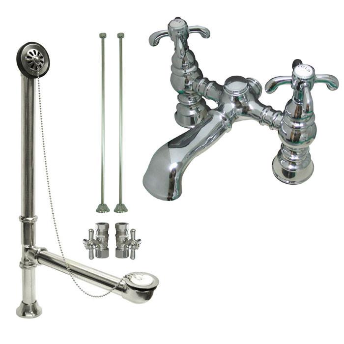 Chrome Deck Mount Clawfoot Tub Faucet Package w Drain Supplies Stops CC1134T1system